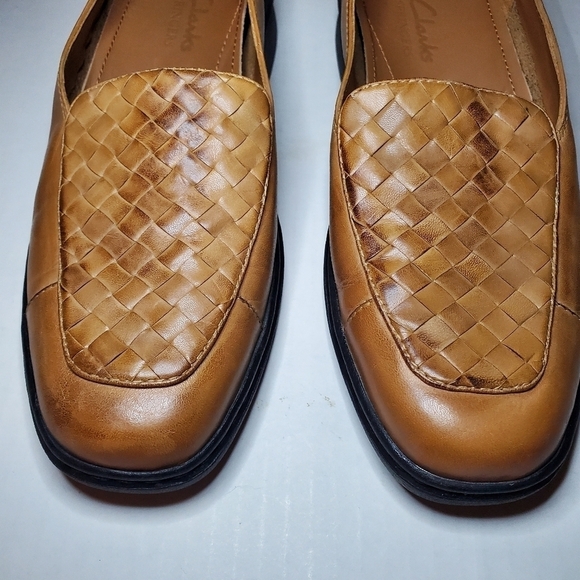 Clarks Springers Brown Tan Woven Intrecciato Leather Loafers US 9.5 M